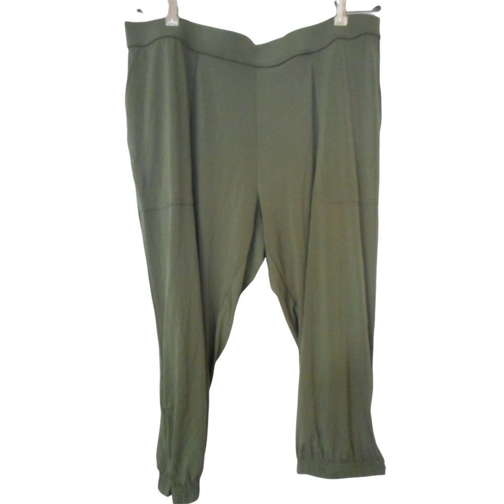 Lisa Rinna Banded Bottom Knit Crop Pants A287832 Army Green Sx XLP